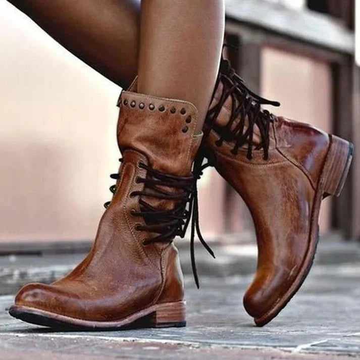 Lacey Stylish Leather Boots With Laces