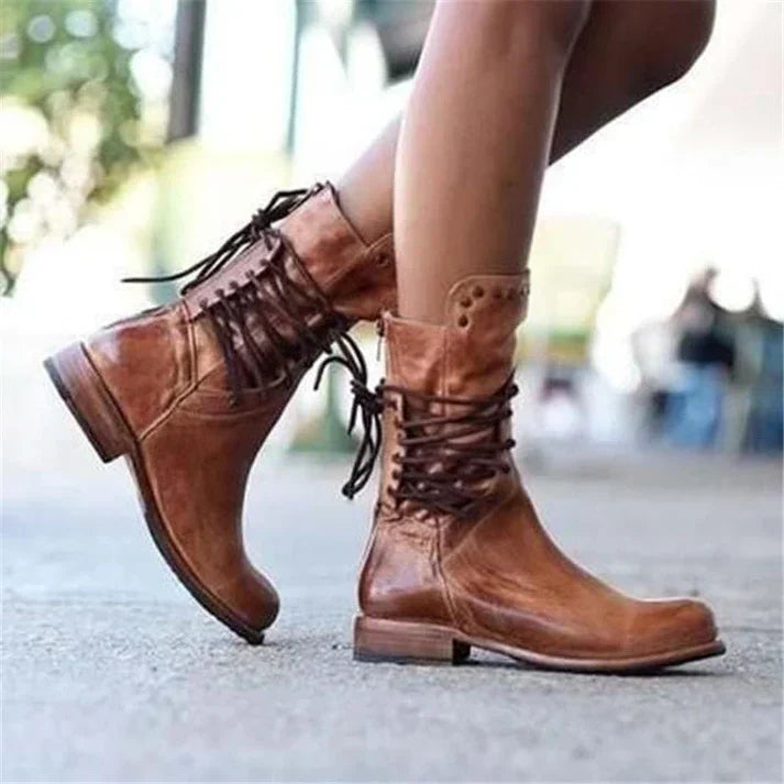 Lacey Stylish Leather Boots With Laces