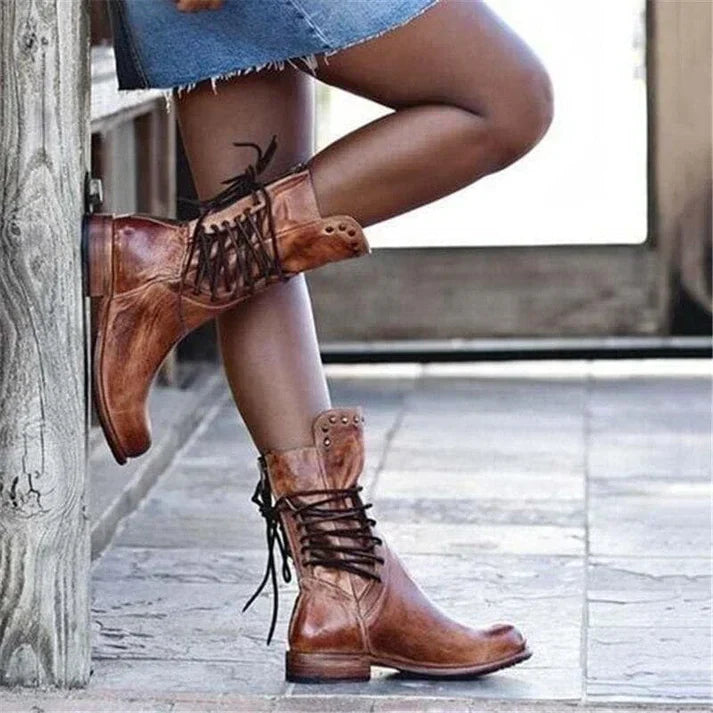 Lacey Stylish Leather Boots With Laces