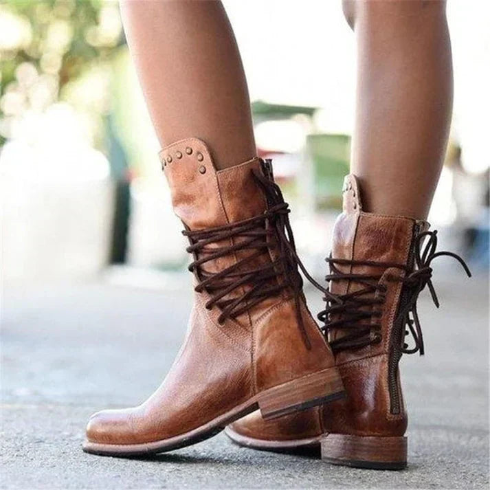 Lacey Stylish Leather Boots With Laces