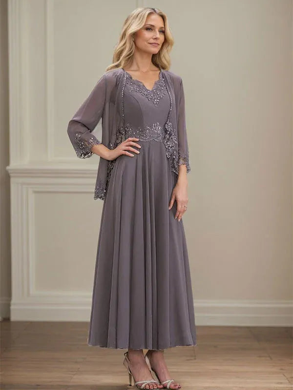 Danielle™ A-Line Chiffon Dress with Sequins & Lace