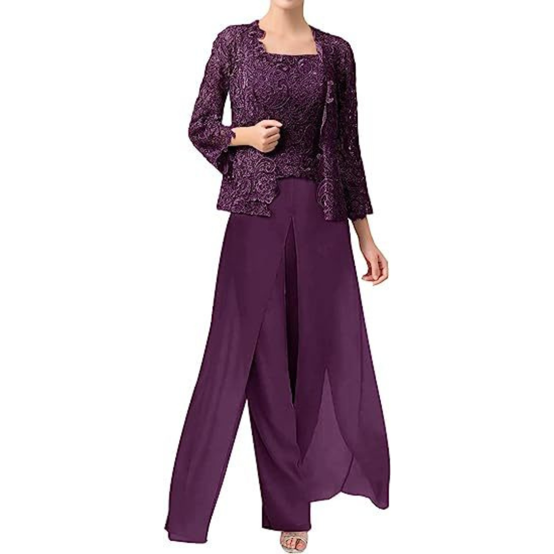 Nellie™ Lace Chiffon Square-Neck Pantsuit