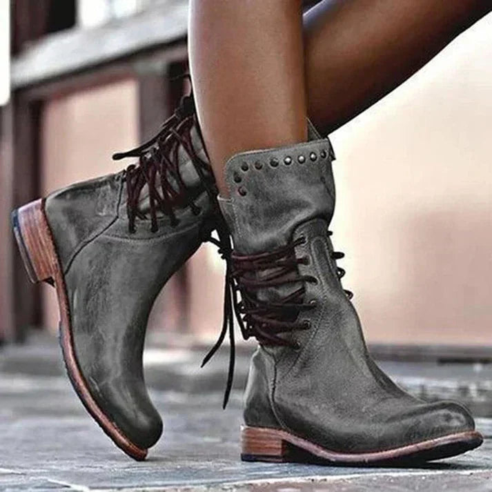 Lacey Stylish Leather Boots With Laces