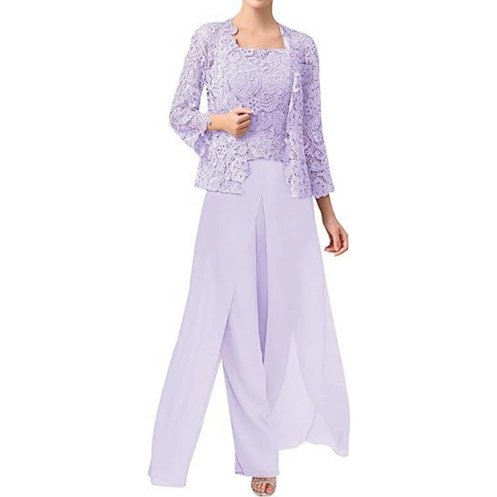 Nellie™ Lace Chiffon Square-Neck Pantsuit