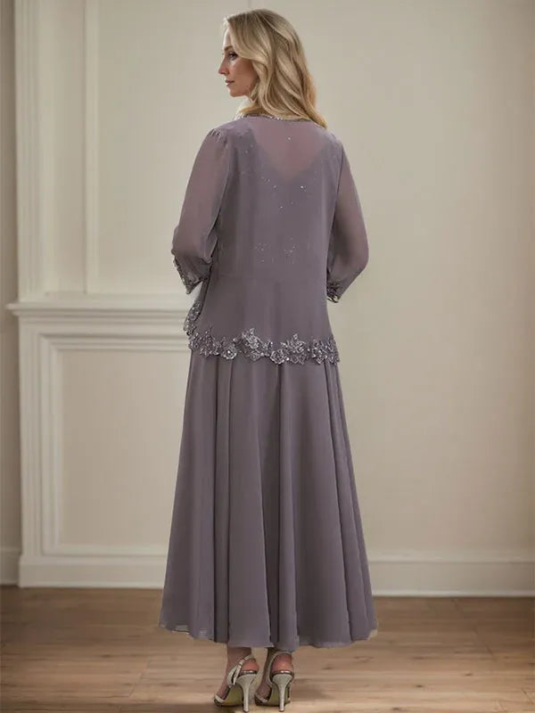Danielle™ A-Line Chiffon Dress with Sequins & Lace
