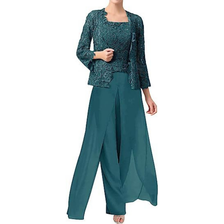 Nellie™ Lace Chiffon Square-Neck Pantsuit