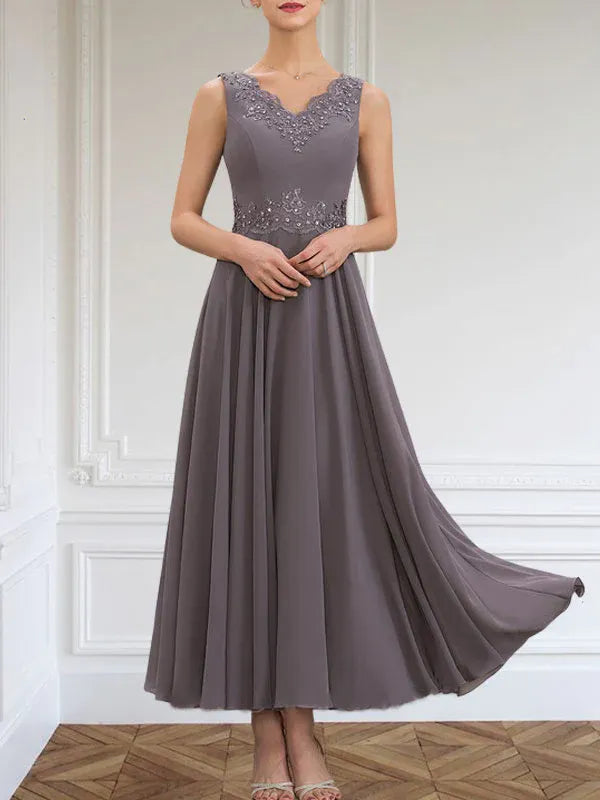 Danielle™ A-Line Chiffon Dress with Sequins & Lace