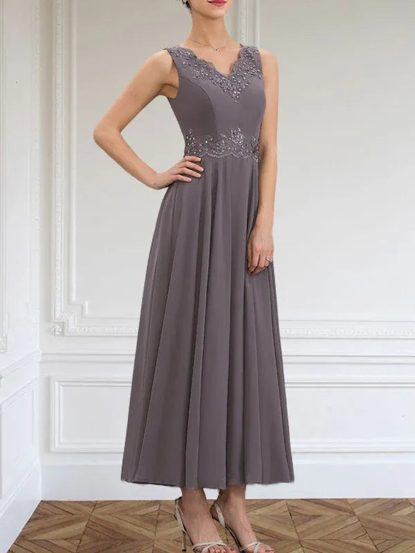 Danielle™ A-Line Chiffon Dress with Sequins & Lace