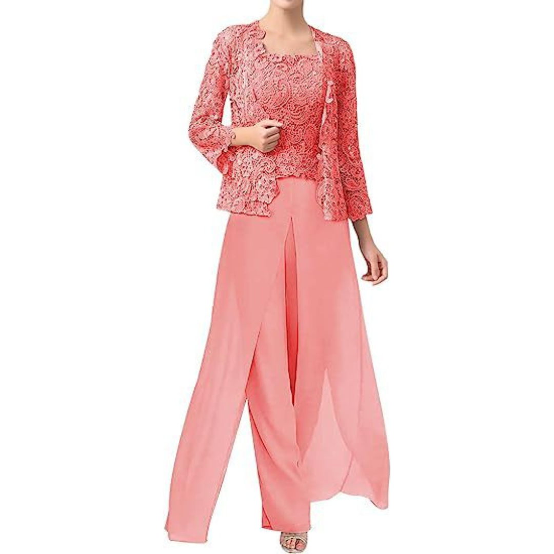 Nellie™ Lace Chiffon Square-Neck Pantsuit
