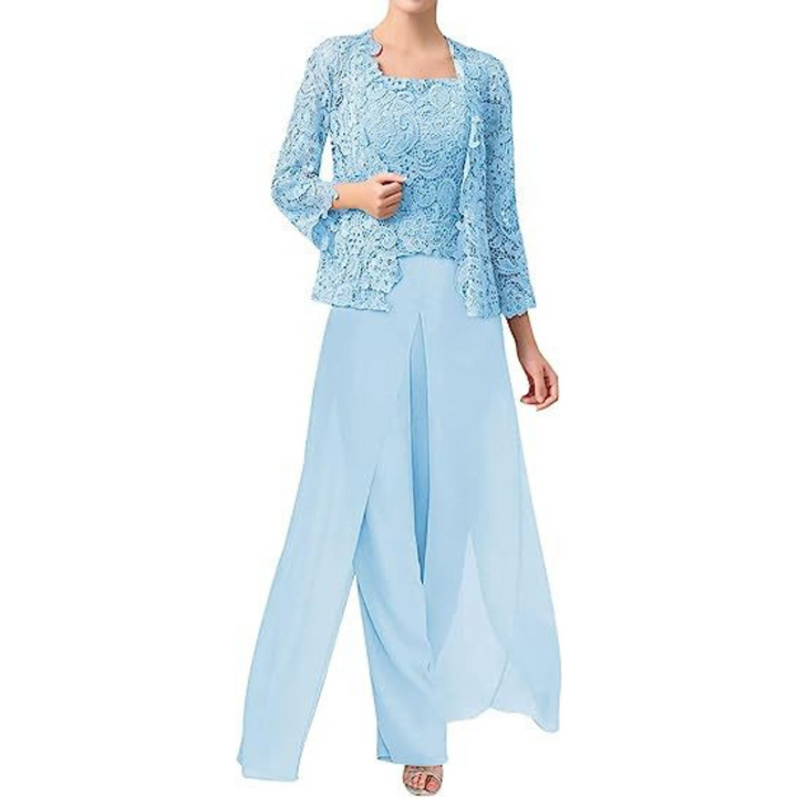 Nellie™ Lace Chiffon Square-Neck Pantsuit