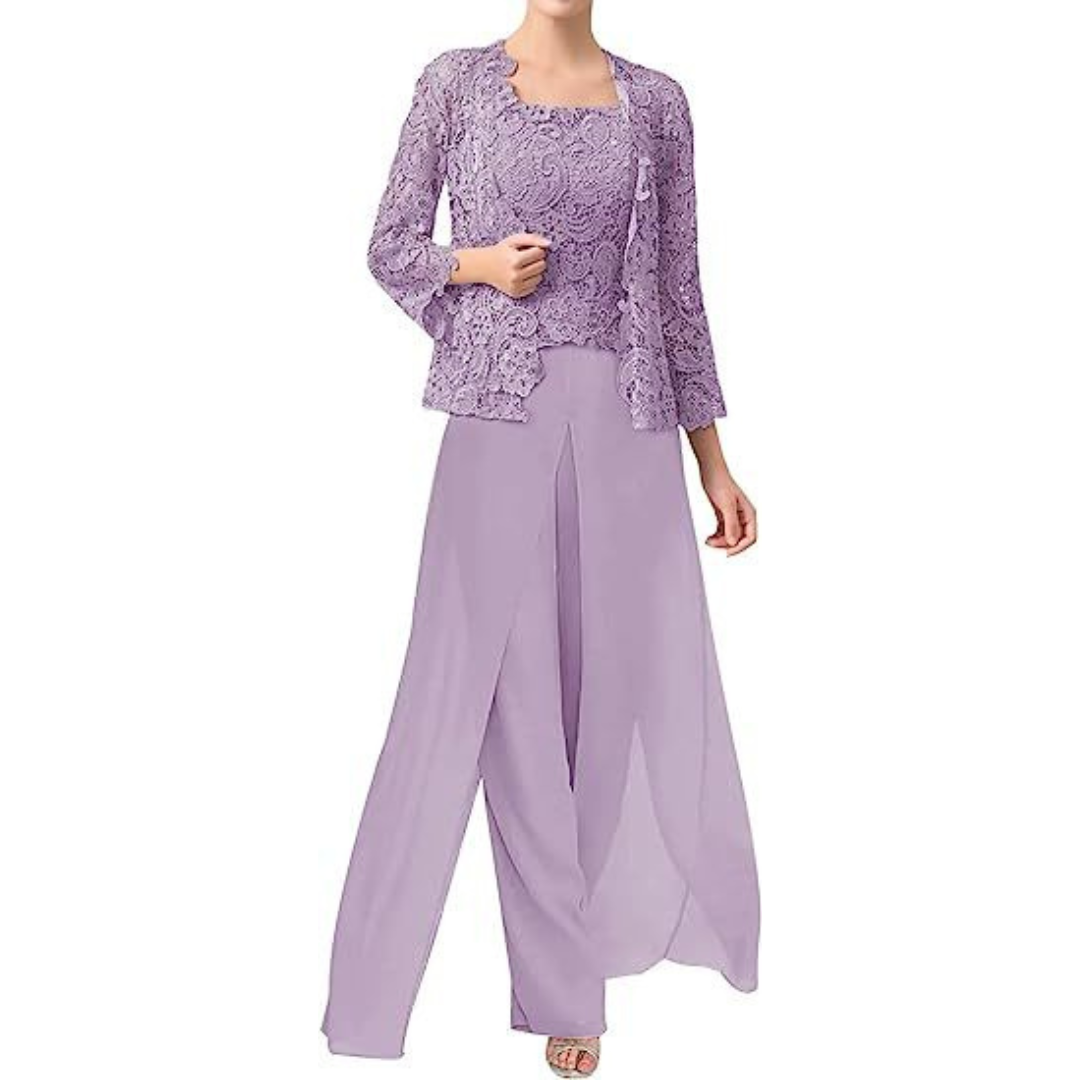 Nellie™ Lace Chiffon Square-Neck Pantsuit