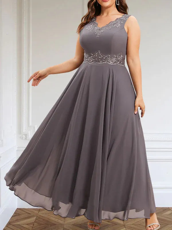 Danielle™ A-Line Chiffon Dress with Sequins & Lace