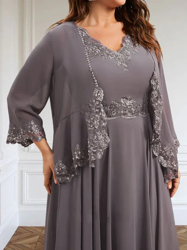 Danielle™ A-Line Chiffon Dress with Sequins & Lace
