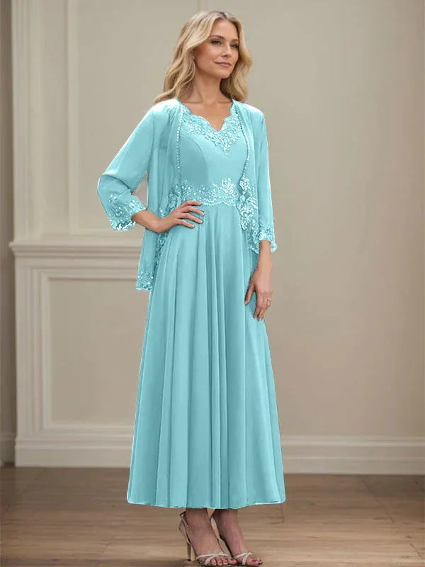 Danielle™ A-Line Chiffon Dress with Sequins & Lace