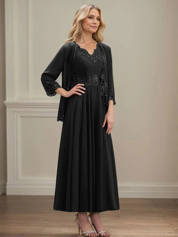 Danielle™ A-Line Chiffon Dress with Sequins & Lace