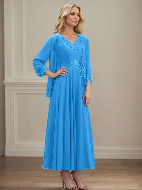 Danielle™ A-Line Chiffon Dress with Sequins & Lace
