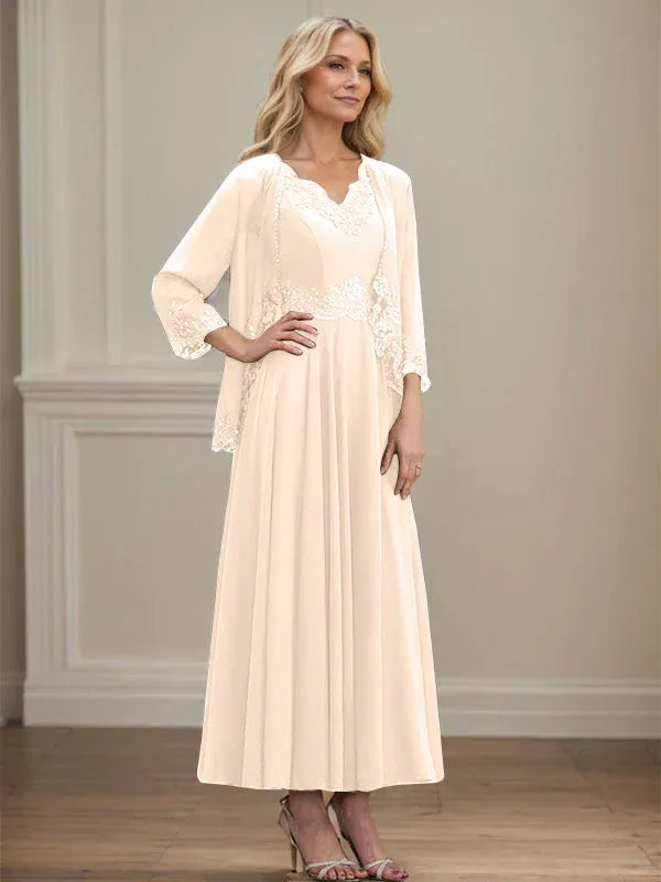Danielle™ A-Line Chiffon Dress with Sequins & Lace