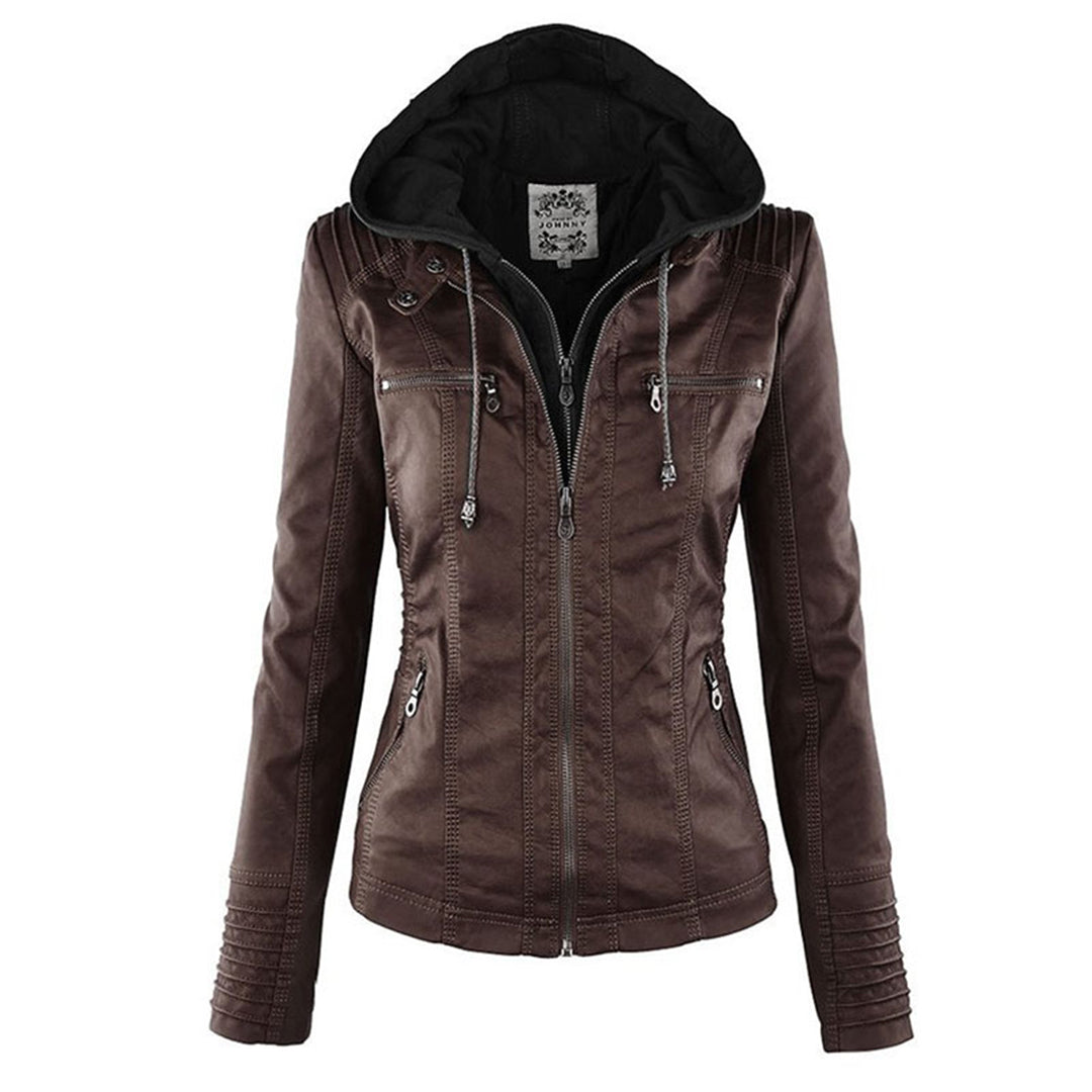 Olive™ Waterproof Women's Leather Jacket with Hood