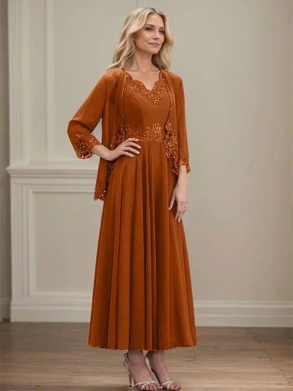 Danielle™ A-Line Chiffon Dress with Sequins & Lace