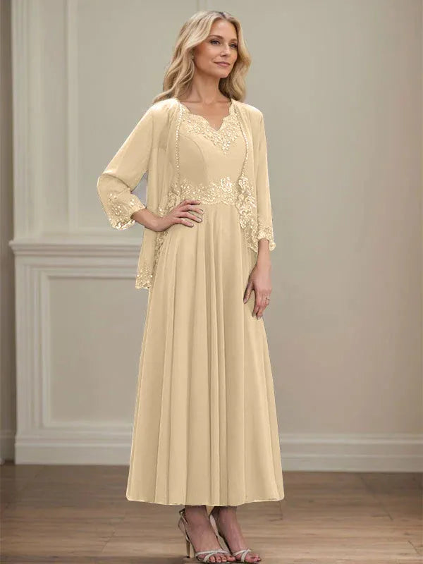 Danielle™ A-Line Chiffon Dress with Sequins & Lace