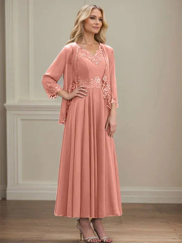Danielle™ A-Line Chiffon Dress with Sequins & Lace