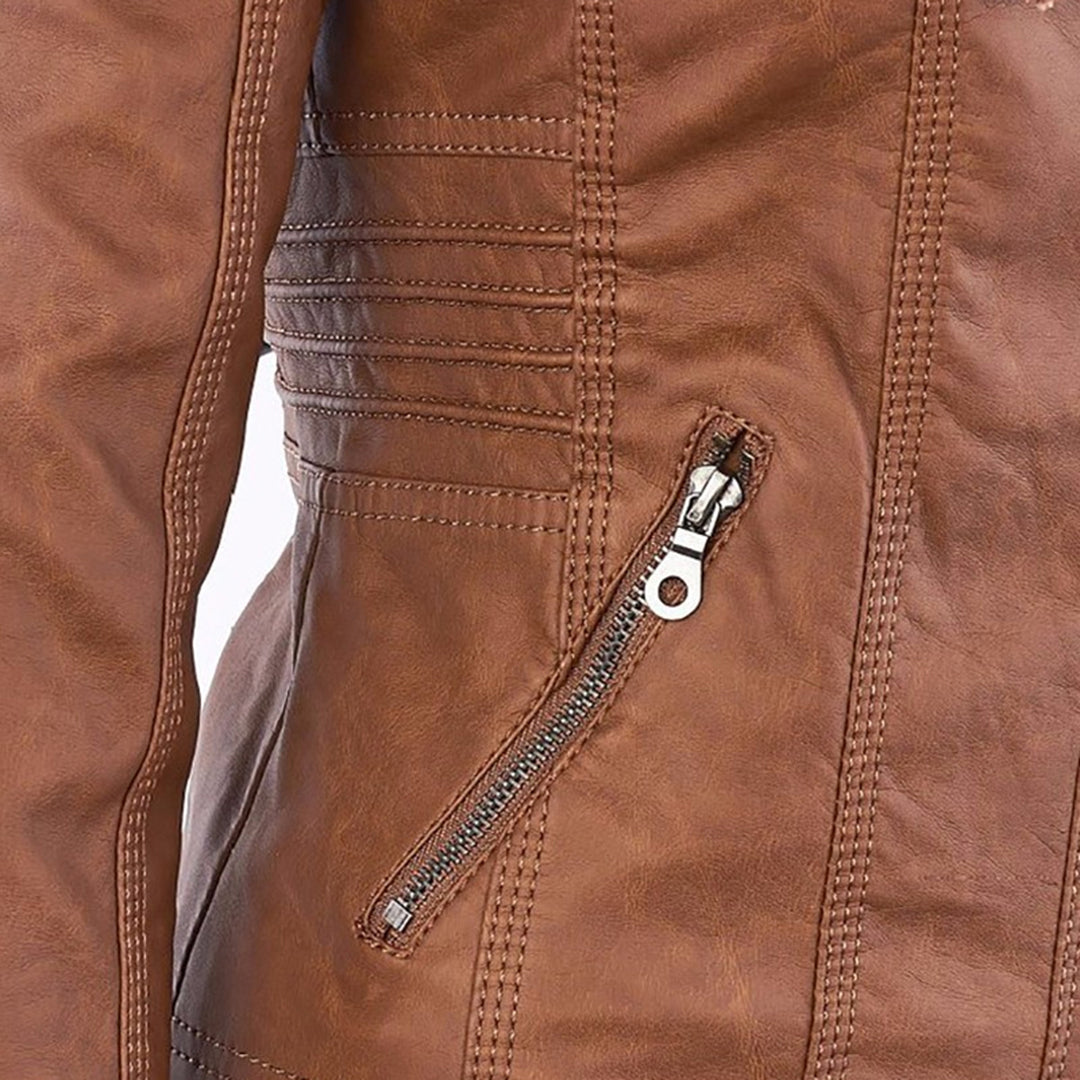Olive™ Waterproof Women's Leather Jacket with Hood