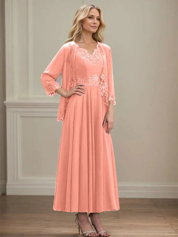 Danielle™ A-Line Chiffon Dress with Sequins & Lace