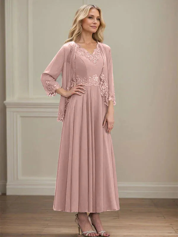 Danielle™ A-Line Chiffon Dress with Sequins & Lace