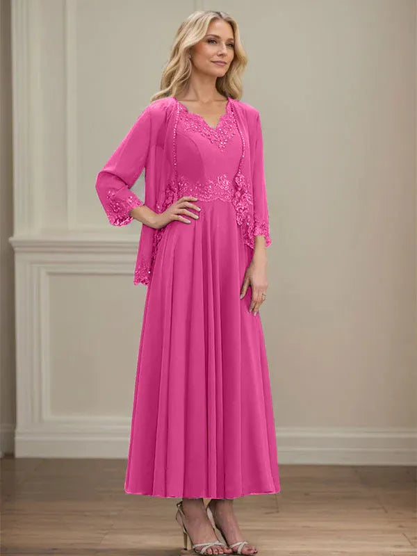 Danielle™ A-Line Chiffon Dress with Sequins & Lace