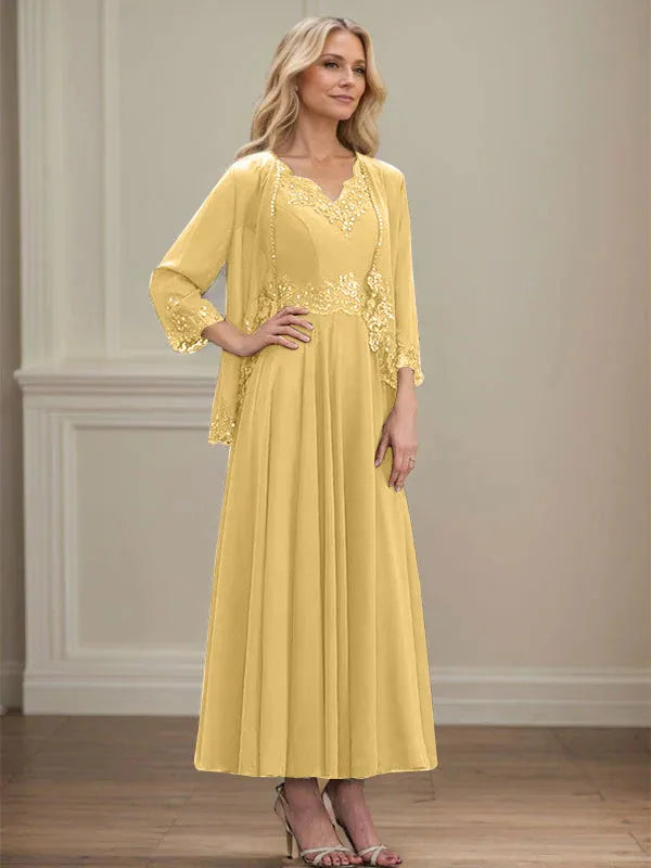 Danielle™ A-Line Chiffon Dress with Sequins & Lace