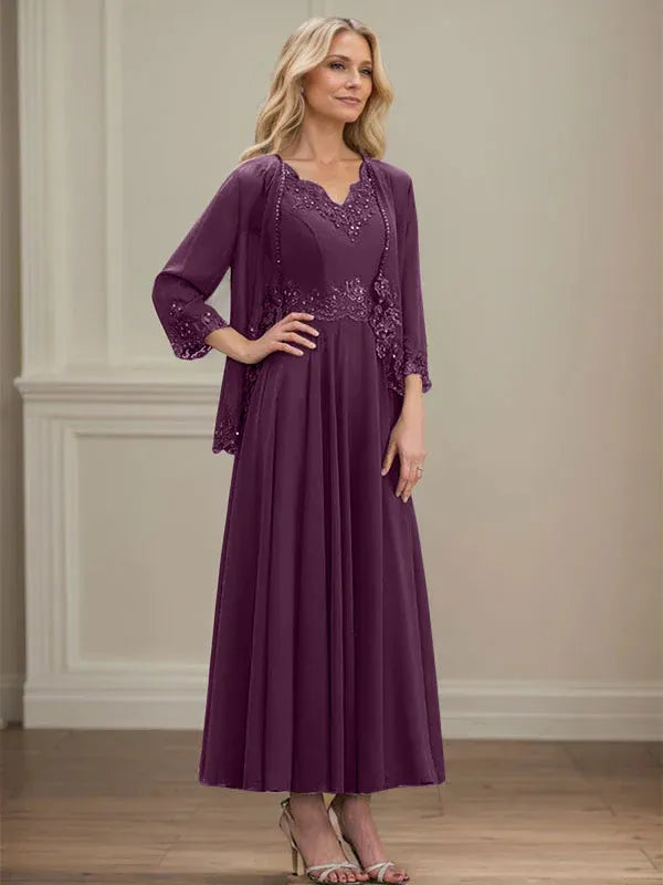 Danielle™ A-Line Chiffon Dress with Sequins & Lace