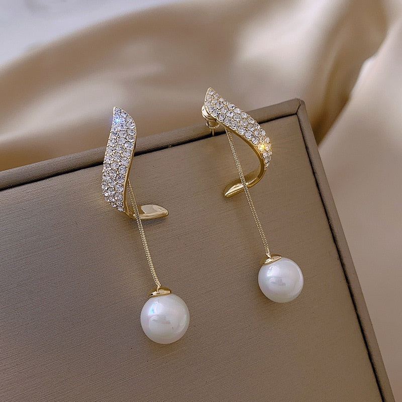 Khloe™ Sterling Silver 925 Pearl and Zirconia Drop Earrings