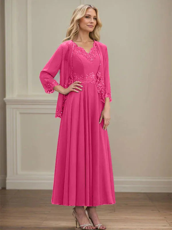 Danielle™ A-Line Chiffon Dress with Sequins & Lace
