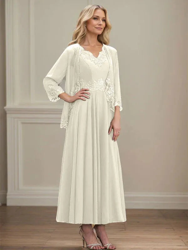 Danielle™ A-Line Chiffon Dress with Sequins & Lace