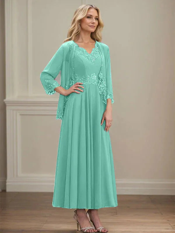 Danielle™ A-Line Chiffon Dress with Sequins & Lace