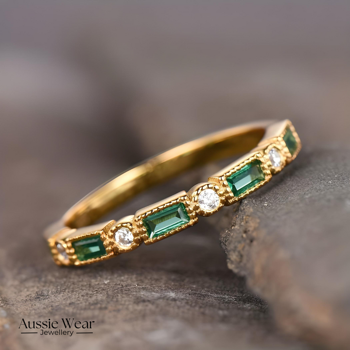 Kathy™ Vintage Green Inlaid Zirconia Gold Ring