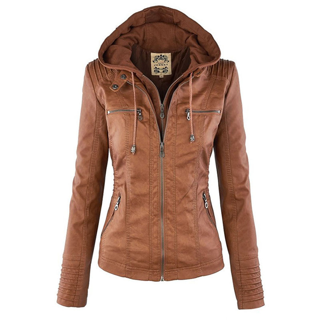 Olive™ Waterproof Women's Leather Jacket with Hood