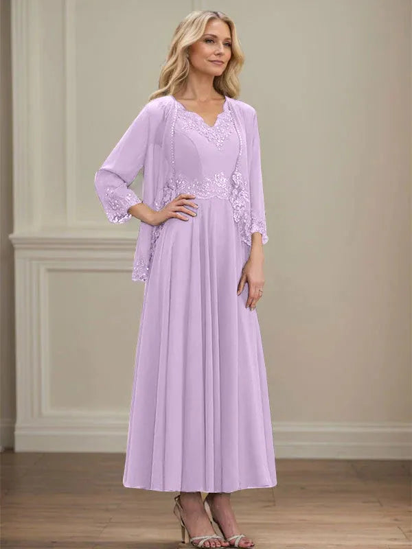 Danielle™ A-Line Chiffon Dress with Sequins & Lace
