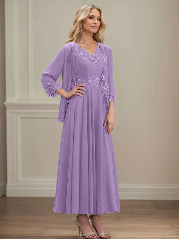 Danielle™ A-Line Chiffon Dress with Sequins & Lace