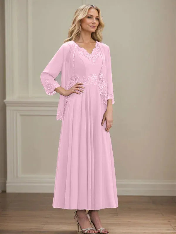 Danielle™ A-Line Chiffon Dress with Sequins & Lace
