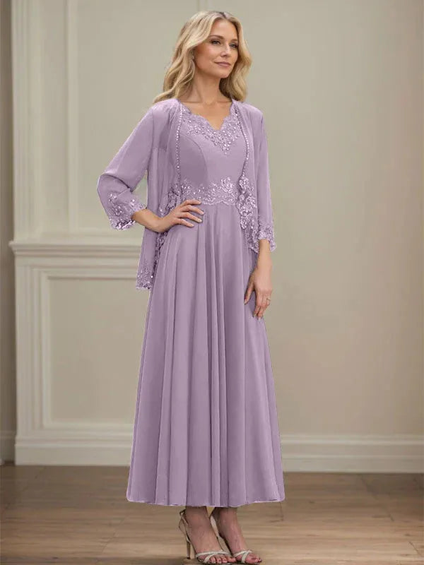 Danielle™ A-Line Chiffon Dress with Sequins & Lace
