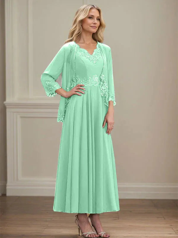 Danielle™ A-Line Chiffon Dress with Sequins & Lace