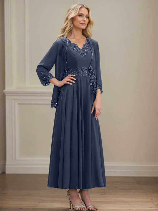 Danielle™ A-Line Chiffon Dress with Sequins & Lace