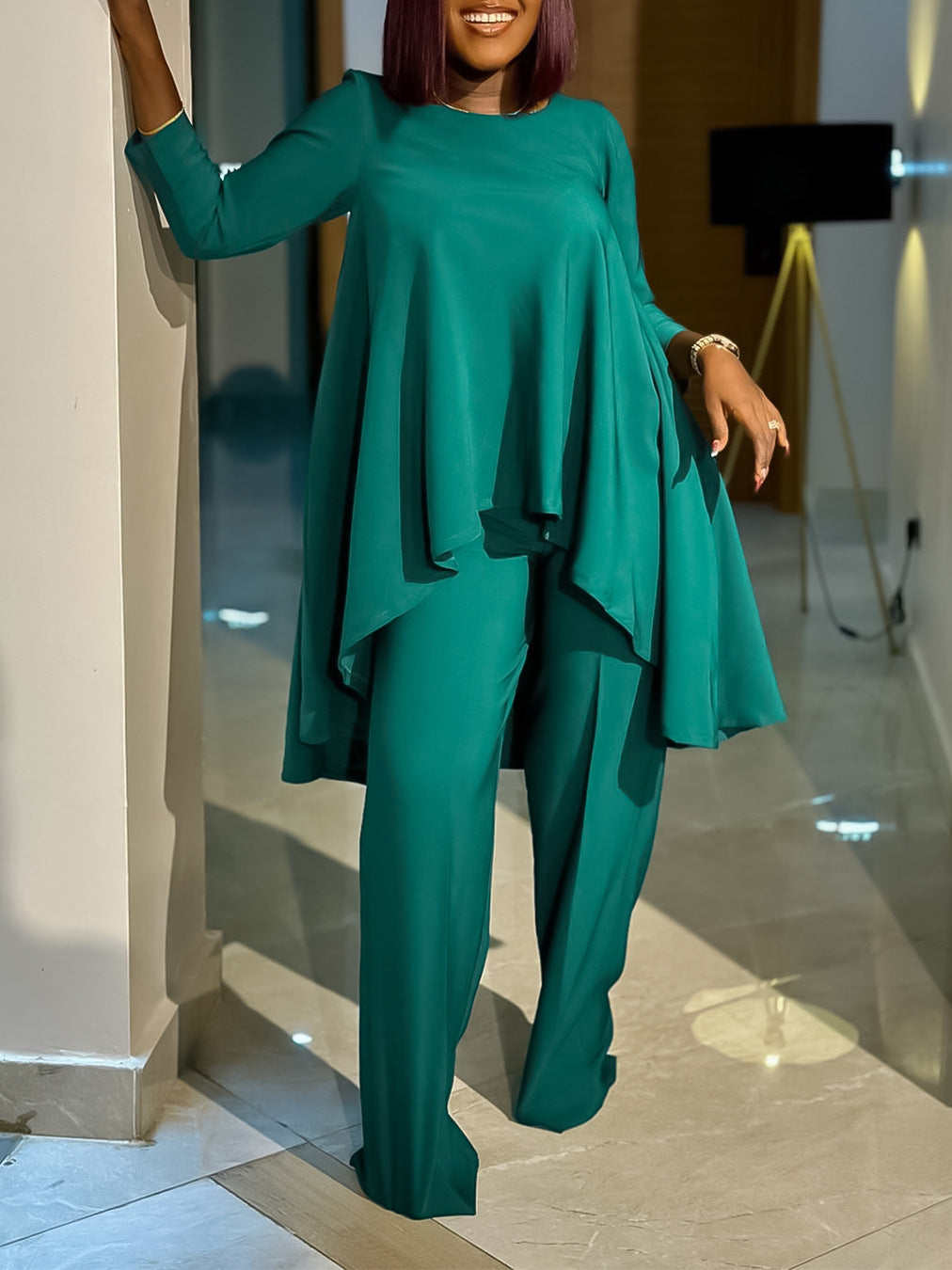 Michelle™ Elegant Two-Piece Top & Wide-Leg Pants Set