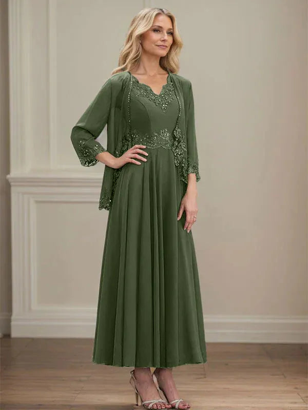 Danielle™ A-Line Chiffon Dress with Sequins & Lace