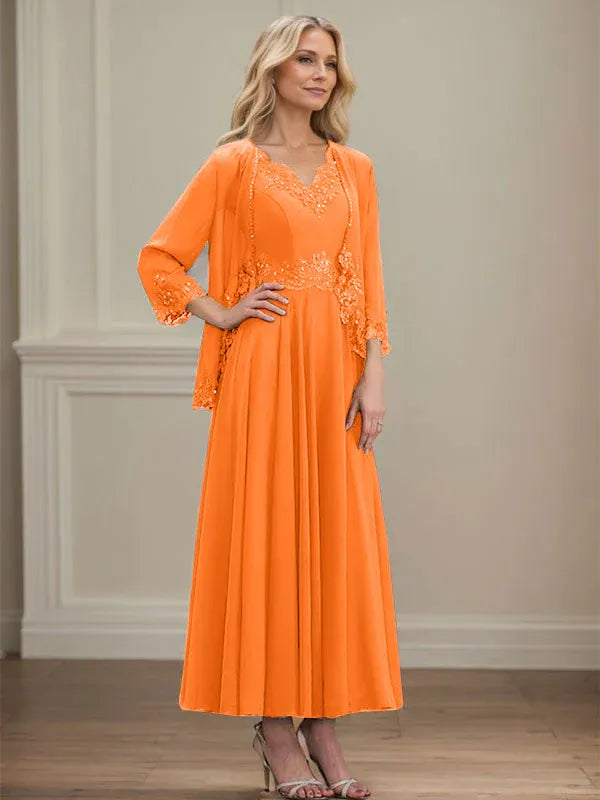 Danielle™ A-Line Chiffon Dress with Sequins & Lace