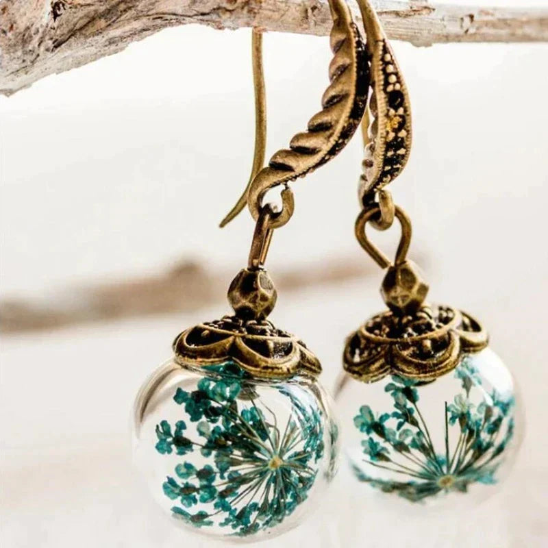 Alaina™ Vintage Green Blossom Earrings in Antique Gold