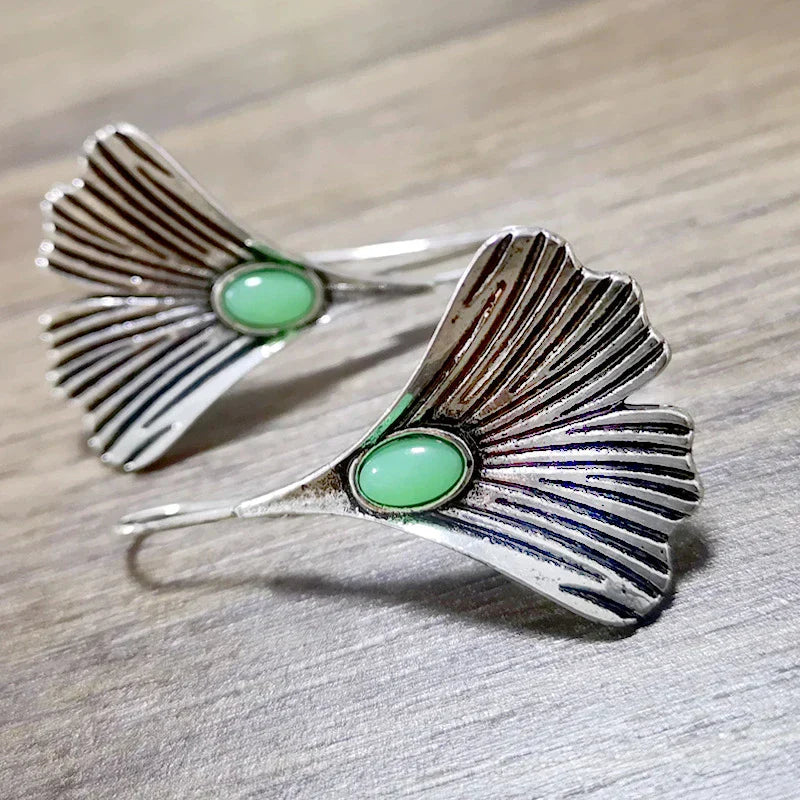 Adison™ Vintage Silver Flower with Green Stone Earrings