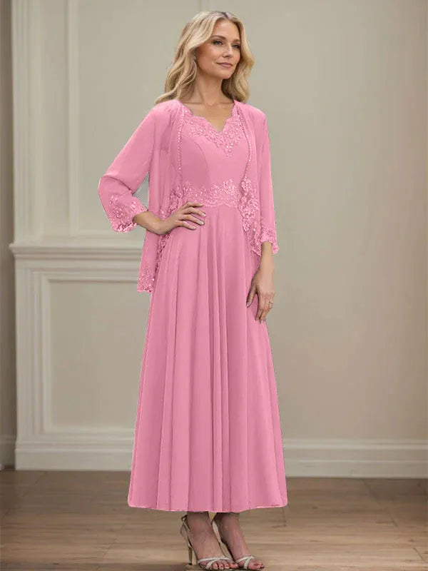 Danielle™ A-Line Chiffon Dress with Sequins & Lace