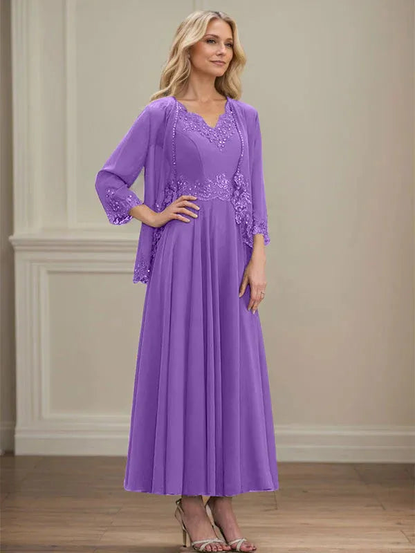 Danielle™ A-Line Chiffon Dress with Sequins & Lace